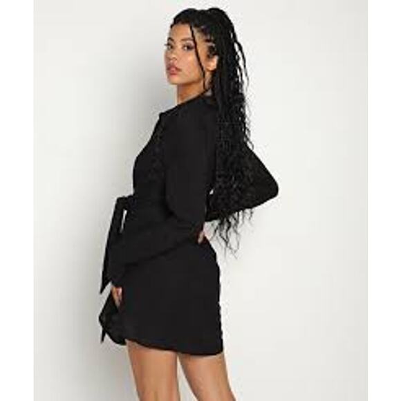 L*SPACE Daydream Wrap Mini Shirt Dress Medium / M Black - Picture 8 of 9